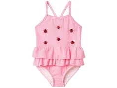 Pink stribet badedragt med broderet mariehøns og flæseskørt fra Name It 13236971 knockout pink